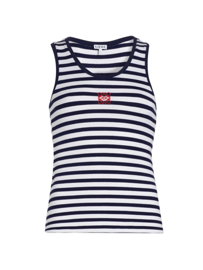 Loewe Anagram Striped Tank Top In White Navy