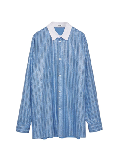 Loewe Men's Embellished Cotton Long-sleeve Shirt In Blue