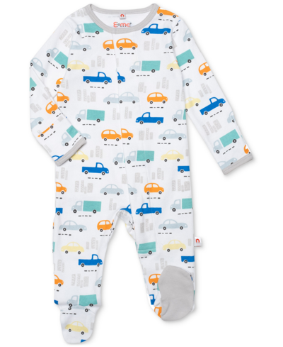 Easy Magnetic Close Baby Boys Magnetic Printed Cotton Footed Coverall In Road Trip