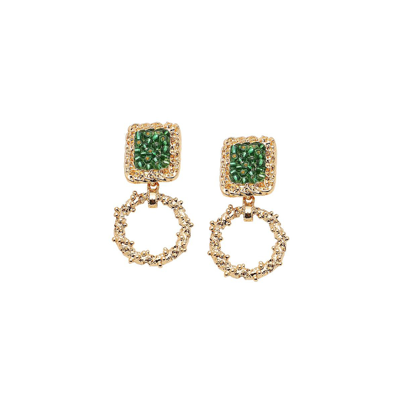 Sohi Women's Green Circular Drop Earrings