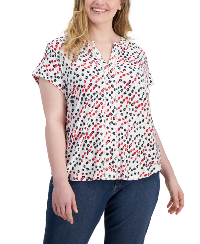 Tommy Hilfiger Plus Size Ditsy Floral Cap-sleeve Top In Scarlet Multi