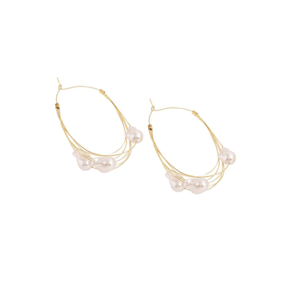 Sohi Women's Snowball Wire Hoop Earrings In White