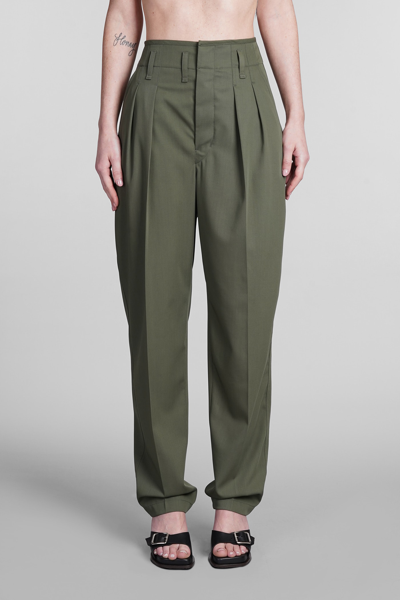 Lemaire Pleated Wool Tapered Pants In Green