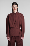 Lemaire Straight Collar Twisted Cotton Shirt In Bordeaux