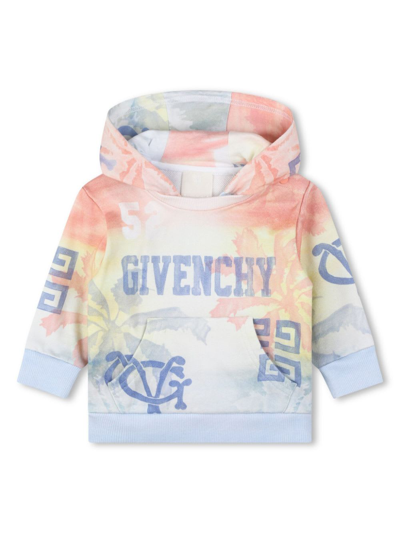 Givenchy Babies' Logo印花棉连帽衫 In Blue