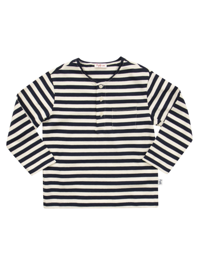 Il Gufo Kids' Striped T-shirt With Long Sleeves In White/blue
