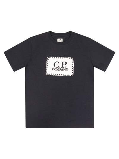 C.p. Company Kids' T-shirt With Logo Print On Chest In Blue