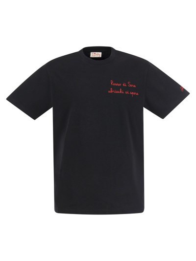 Mc2 Saint Barth Cotton T-shirt With Embroidered Sera Ubriachi Lettering In Black