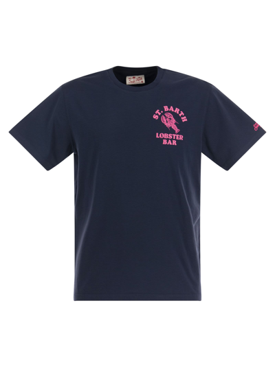 Mc2 Saint Barth Cotton T Shirt With Lobster Bar Print In Blue
