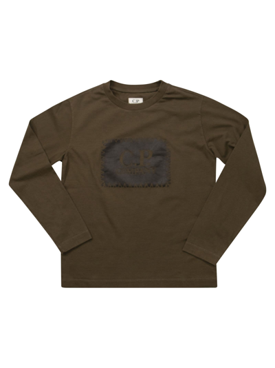 C.p. Company Kids' Logo Long Sleeved T-shirt In Forest