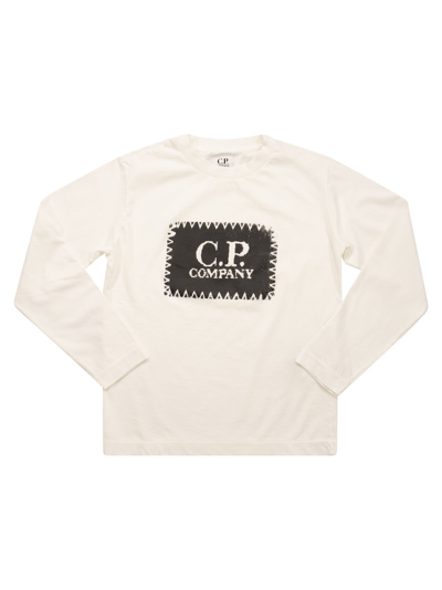 C.p. Company Kids' Logo Long Sleeved T-shirt In White