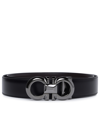 Ferragamo Men's Gancini Reversible Leather Belt In Black