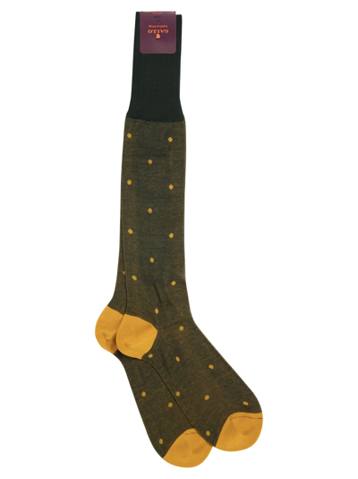 Gallo Polka Dot Cotton Long Socks In Green/yellow