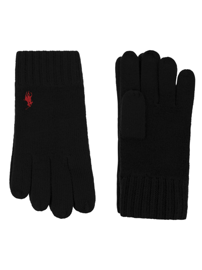 Polo Ralph Lauren Knitted Touch Gloves With Pony In Black