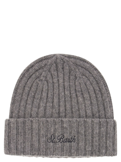 Mc2 Saint Barth Wool Hat With Embroidery In Grey