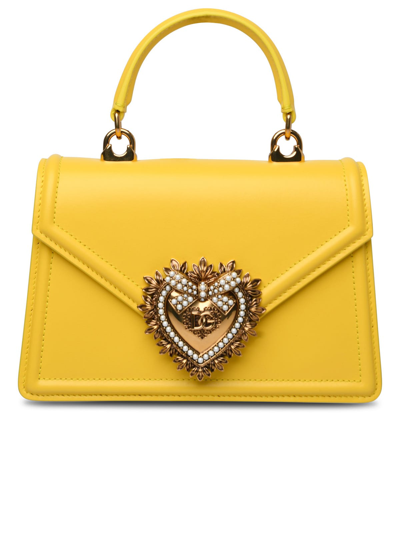 Dolce & Gabbana Small Devotion Yellow Leather Bag In Gold