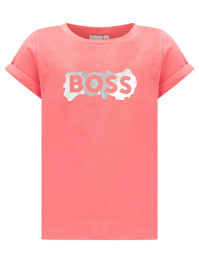 Hugo Boss Kids' T-shirt With Print In Pink