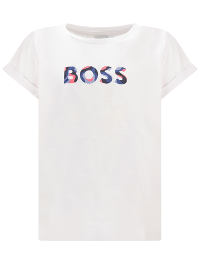 Hugo Boss Kids' T-shirt With Print In Bianco