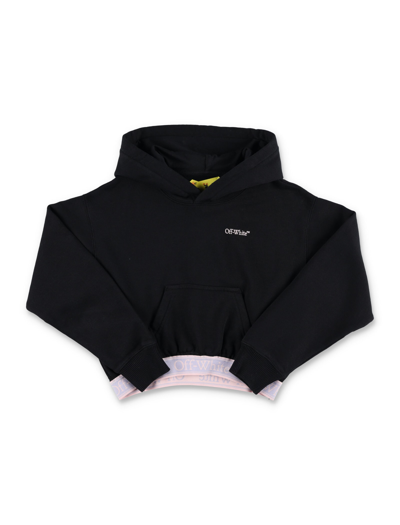 Off-white Kids' Bookish Logo腰边棉连帽衫 In Black