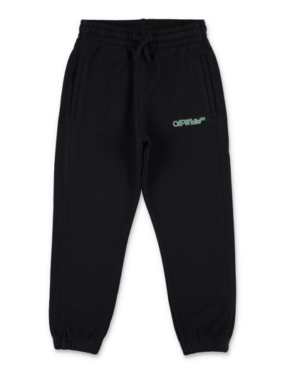 Off-white Kids' Bookish Logo-print Relaxed-fit Cotton-jersey Jogging Bottoms 4-12 Years In Black Green
