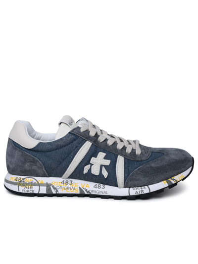 PREMIATA LUCY BLUE LEATHER AND FABRIC SNEAKERS