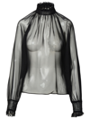 Dolce & Gabbana Sheer Silk Blouse Gathered Neckline In Black