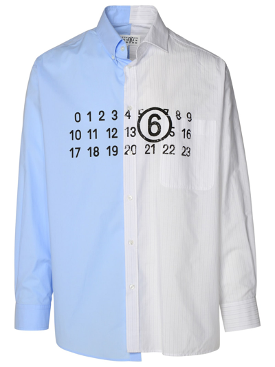 Mm6 Maison Margiela Spliced Numbers Cotton Shirt In Light Blue