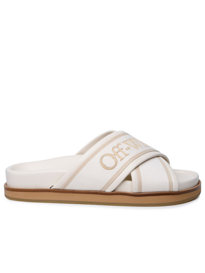 OFF-WHITE CLOUD CRISS CROSS SLIPPERS IN BEIGE LEATHER BLEND
