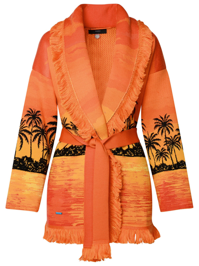 Alanui Wool And Silk Jacquard Cardigan In Orange