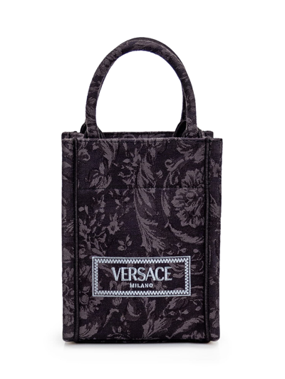Versace Black Barocco Athena Mini Tote In Multicolor