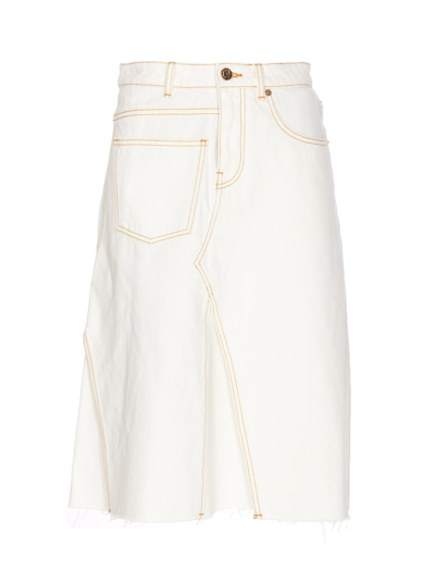 Tory Burch Deconstructed Denim Skirt In Nude