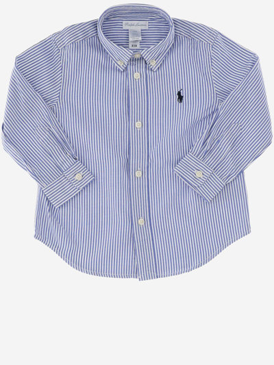 Polo Ralph Lauren Babies' Cotton Button-down Shirt With Logo In Azzurro