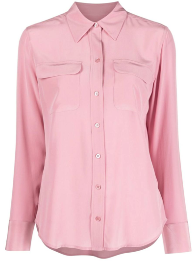 Equipment Long-sleeve Silk Shirt In Pink & Purple