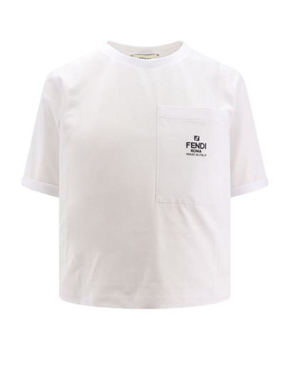 Fendi Cotton T-shirt With Frontal Logo In White