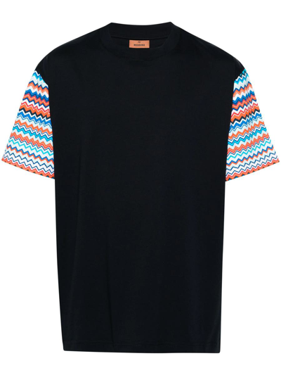 Missoni Zigzag-sleeves Cotton T-shirt In Blue