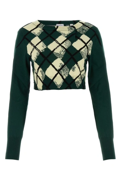 Burberry Cropped Argyle Cotton Sweater In Verde