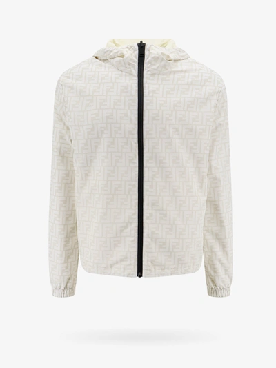 Fendi Ff Printed Hooded Jacket In White