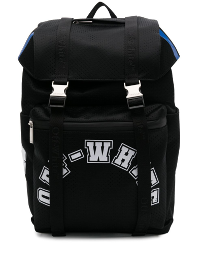 Off-white Logo Printed Buckled Backpack In 1001 Black White