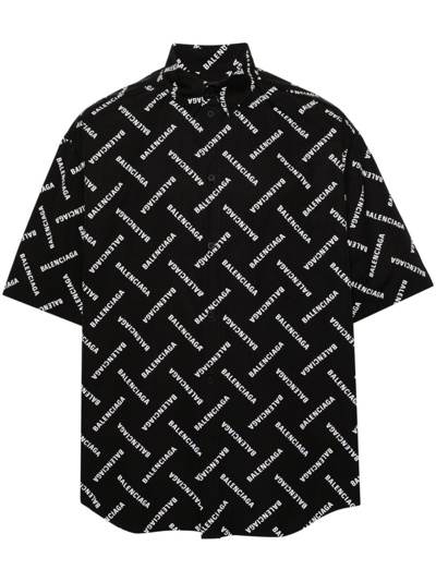 Balenciaga Mini Allover Logo Shirt In Black