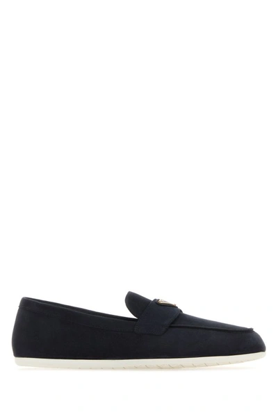 Prada Woman Midnight Blue Suede Loafers