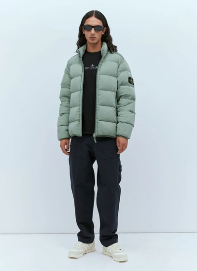 Stone Island Real Down Jacket In Green