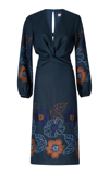 SILVIA TCHERASSI LAOISE FLORAL-EMBROIDERED LINEN MIDI DRESS