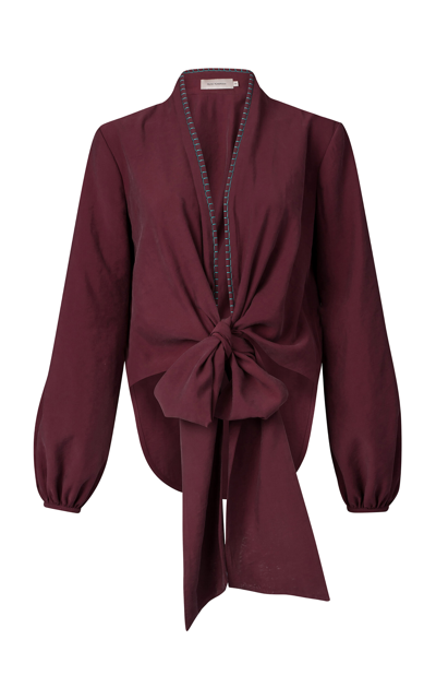 Silvia Tcherassi Honey Satin Wrap Top In Red