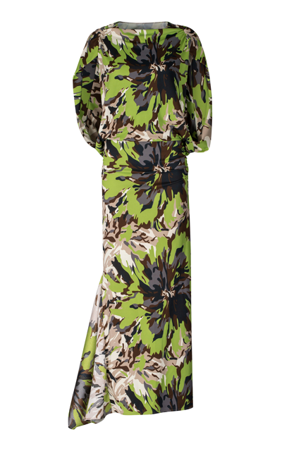 Silvia Tcherassi Harriet Satin Cape Maxi Dress In Green