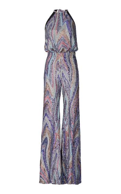 Silvia Tcherassi Lauretta Sequin Embellished Halter Jumpsuit In Blue