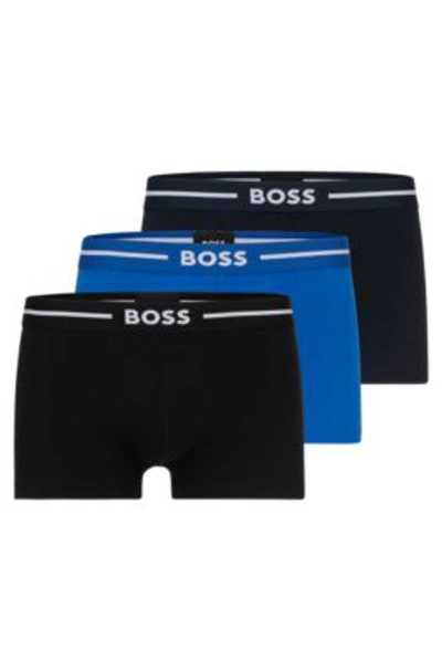 Hugo Boss Three-pack Of Stretch-cotton Trunks With Logo Waistbands In Patterned