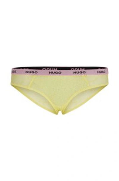Hugo Stretch-lace Briefs With Logo Waistband In Light Yellow