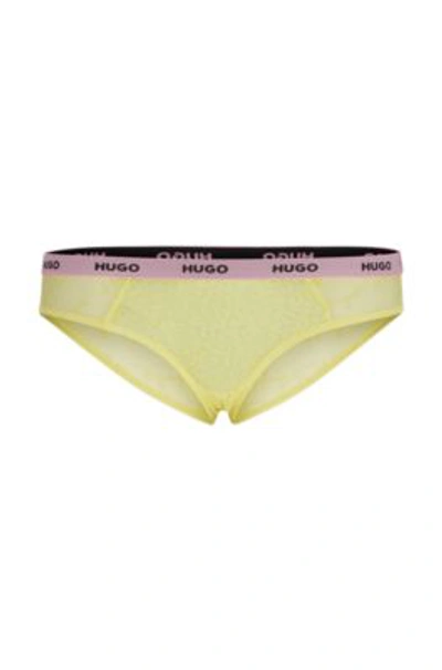 Hugo Boss Stretch-lace Briefs With Logo Waistband In Light Yellow