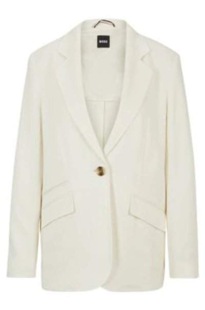 Hugo Boss Relaxed-fit Jacket In Linen-blend Twill In White
