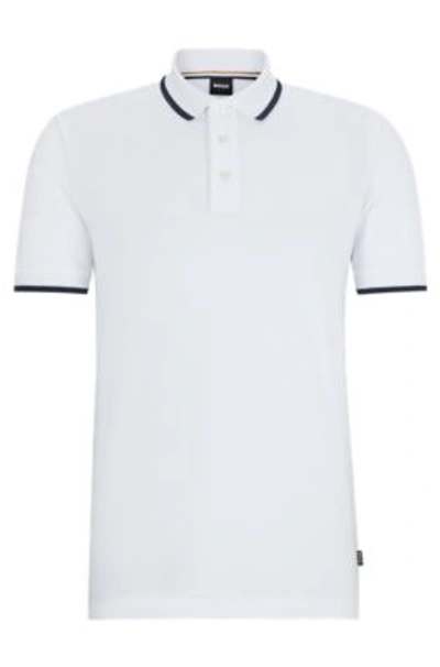 Hugo Boss Cotton-piqu Polo Shirt With Rubber-print Logo In White
